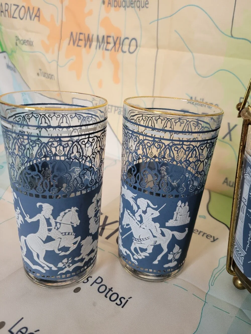 Vintage Weedgwood Portland Blue Style Ice Bucket With Glasses Set